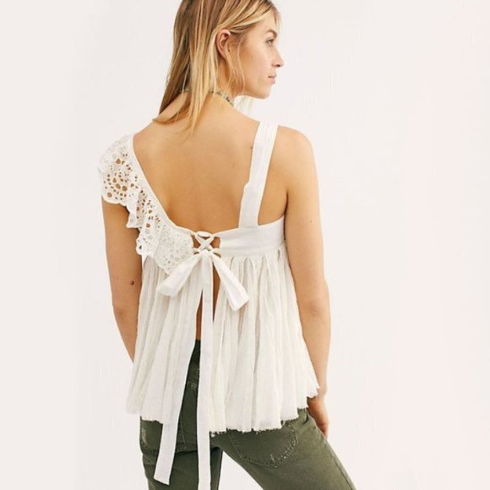 NWT Free People ivory eyelet detail open back cotton top, M